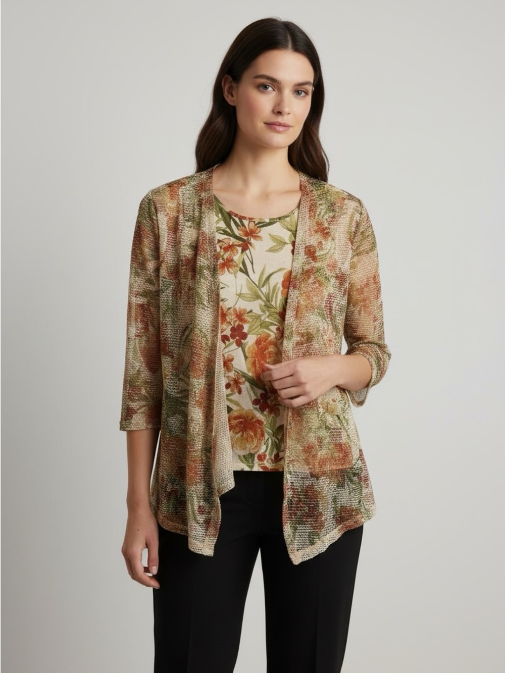 New Kasper Multi-Color Floral Open-Front Cardigan size XS